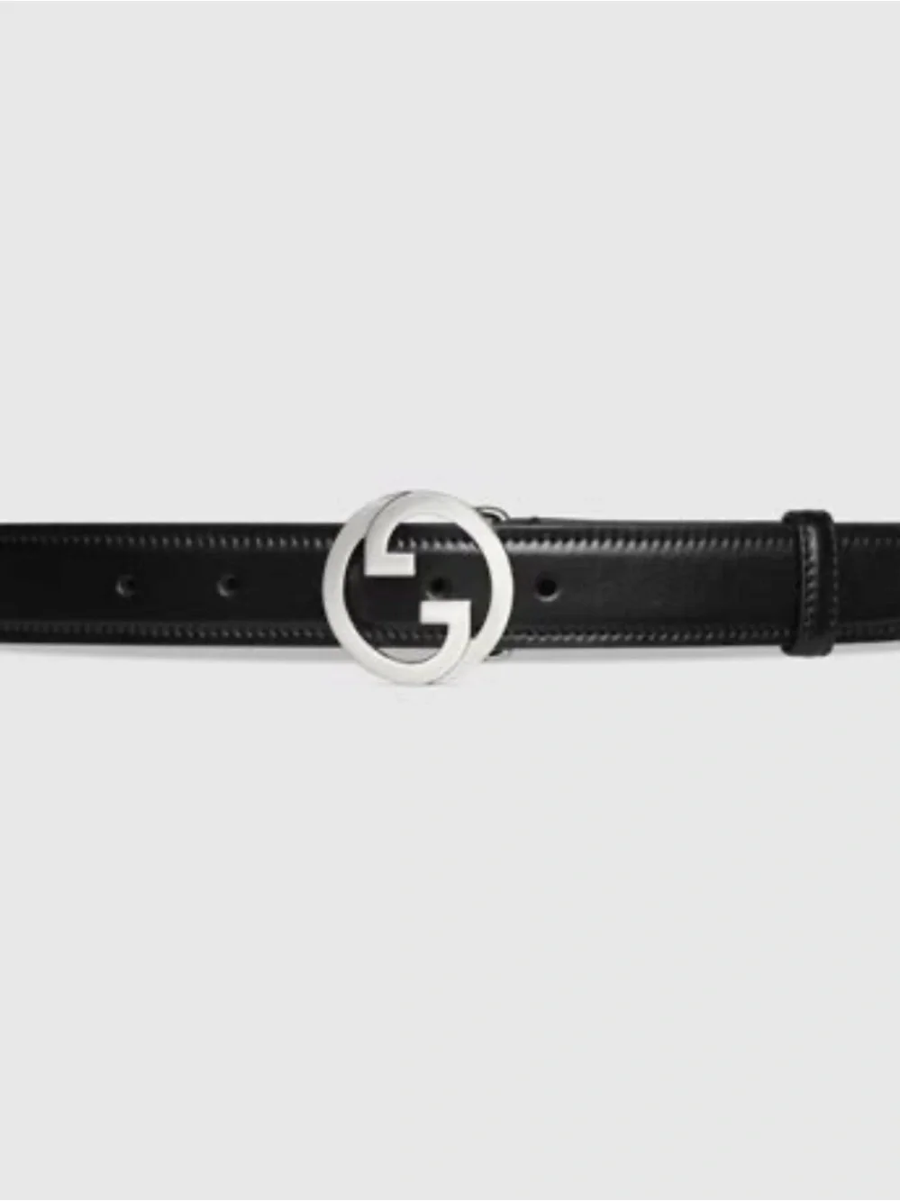 Gucci Blondie Black Leather Belt with Silver Interlocking G Buckle $495 size 90